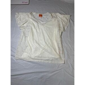 Hearts of‎ Palm Woman 1X White Lace Overlay V Neck Tunic Top Blouse